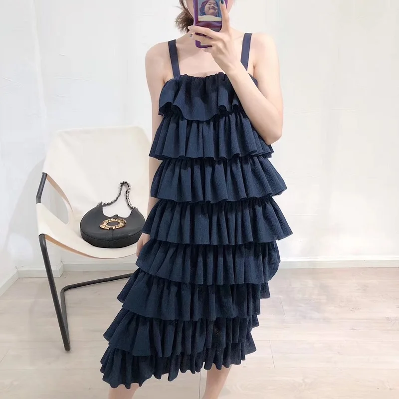 NANASTYLE 2018 дизайнерская Летняя мода оборками спагетти ремень платье для женщин без