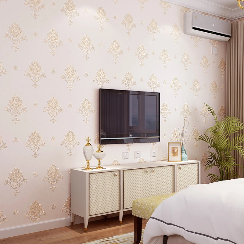 

Beibehang Pink beige yellow Damascus home decor TV 3d wallpaper living room bedroom background mural wallpaper for walls 3 d