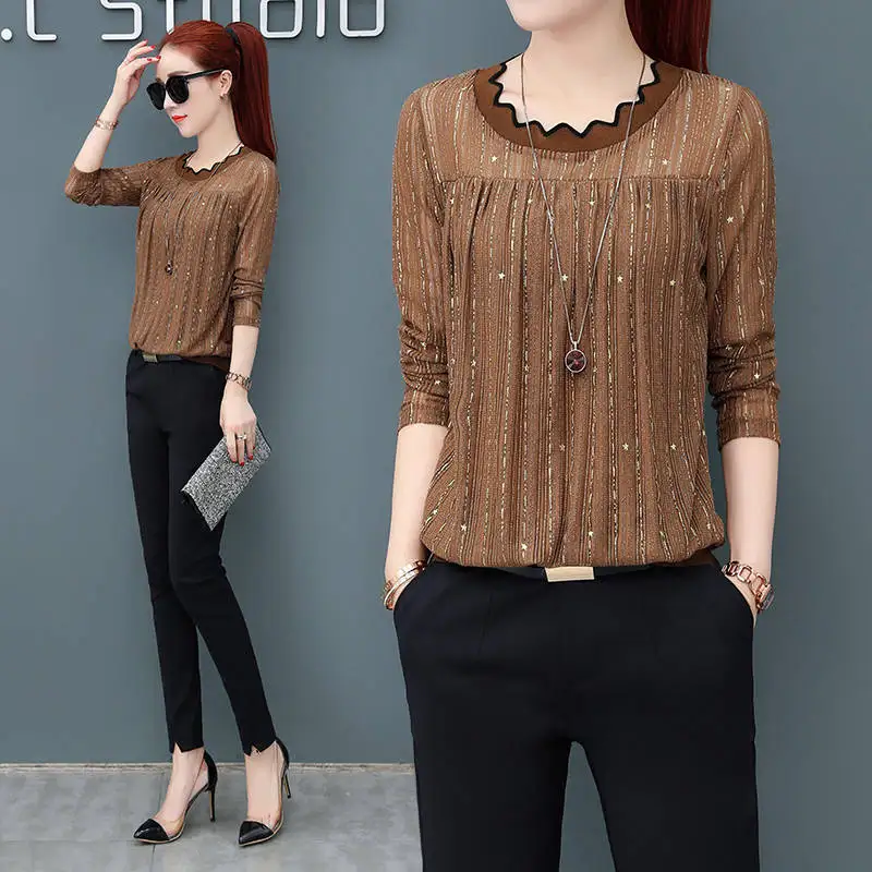 2018 EvelingAsky Korean Chiffon Blouse Striped prints Office Women Shirt Tops Spring Autumn The New Casual |