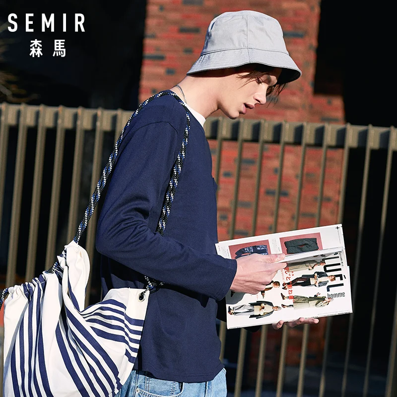 SEMIR мужская Трикотажная Рубашка с длинными рукавами и нагрудным карманом мужские