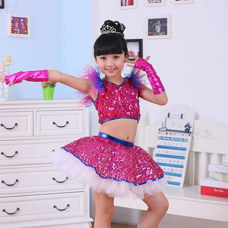Детские костюмы для девочек джаз современные танцевальные расшитые блестками