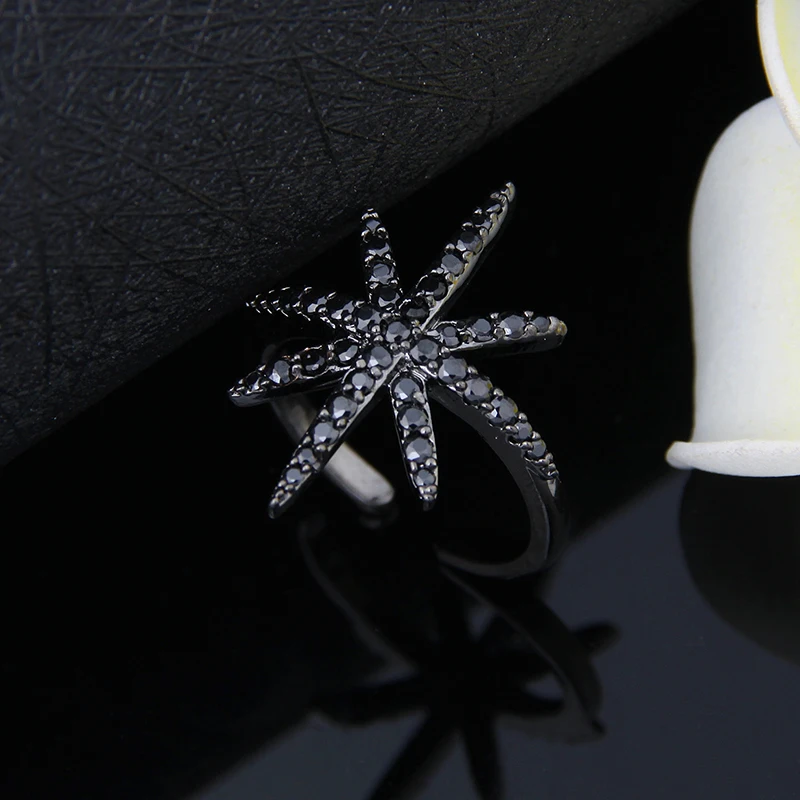 Бренд черный кубический цирконий Винтаж кольцо звезда Форма панк Кольца для