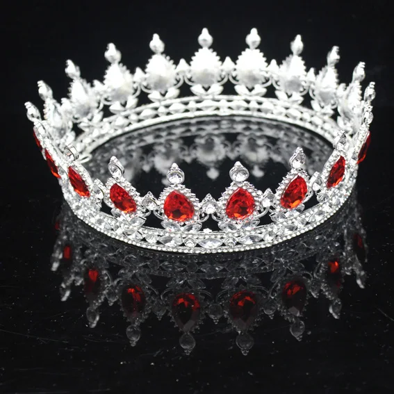 Silver Red Золото/серебро Королева Король свадебные диадемы и короны барокко невесты головной убор женские украшения для волос Свадебные украшения для волос аксессуары - Окраска металла: Silver Red