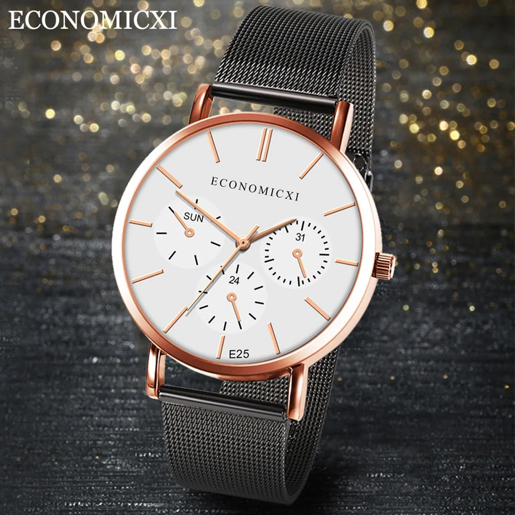 Мужские модные часы reloj hombre, простые часы из нержавеющей стали с тремя глазами, маленький циферблат, мужские кварцевые часы