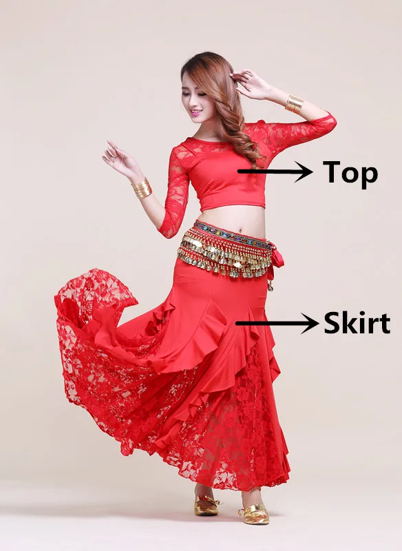 Top Skirt Юбка для танца живота топ Золотая монета Пояс Цыганское Платье индийская Одежда Талия цепь Восточный танец живота Болливуд костюм набор для женщин - Цвет: Top Skirt