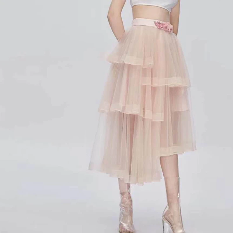 2019 летние женские юбки для подиума с завышенной талией и сеткой Необычные