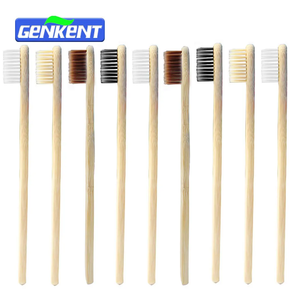 Genkent 10 шт. низкоуглеродистая зеленая зубная щетка из натурального бамбука