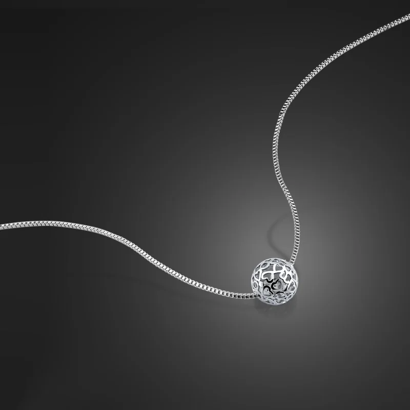 Hollow-carved Ball pendant Choker Necklace for Women 925 sterling silver Delicate Smalll Necklace on neck Bohemian Chain Jewelry