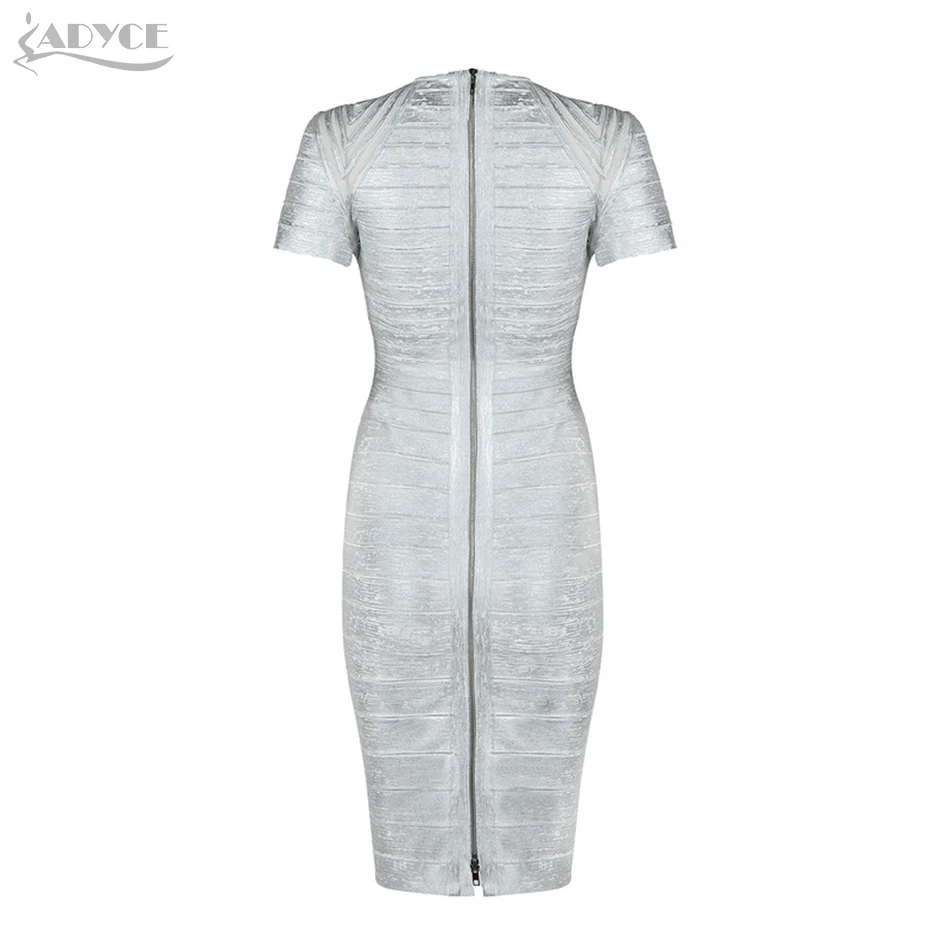 Adyce 2019 New Bandage Dress Chic Silver O Neck Short Sleeve Mesh Sexy Bodycon Dresses Women Celebrity Evening Party | Женская одежда