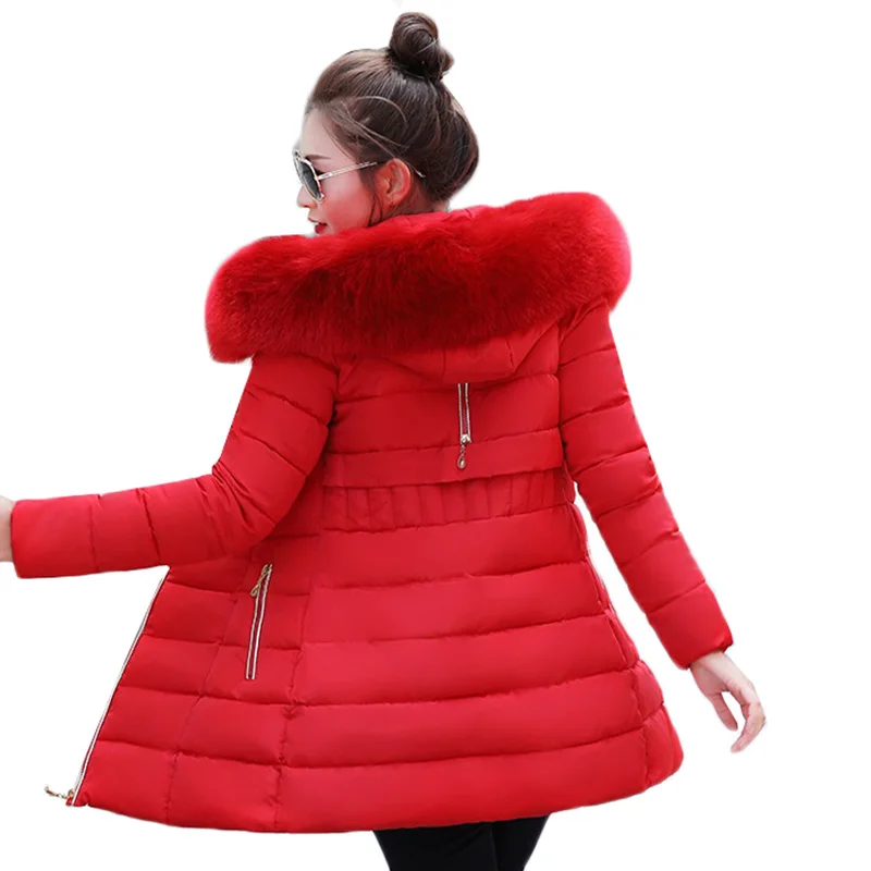 Женская парка с искусственным мехом на воротнике черная Толстая куртка