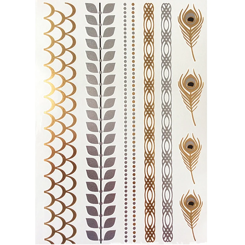 Мода 1 шт. Золотая временная вспышка металлическая наклейка для татуировки