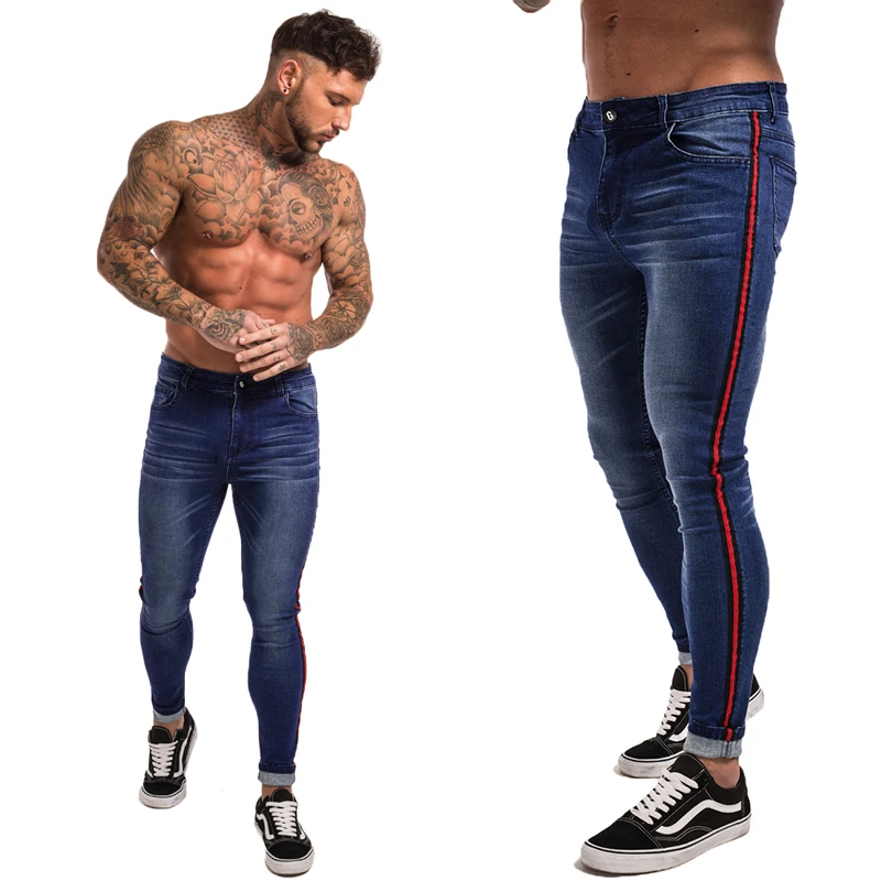 Skinny Jeans For Men Distressed Tape Design Ribbon Fashion Ankle Tight Lightweight Cotton Stretch | Мужская одежда