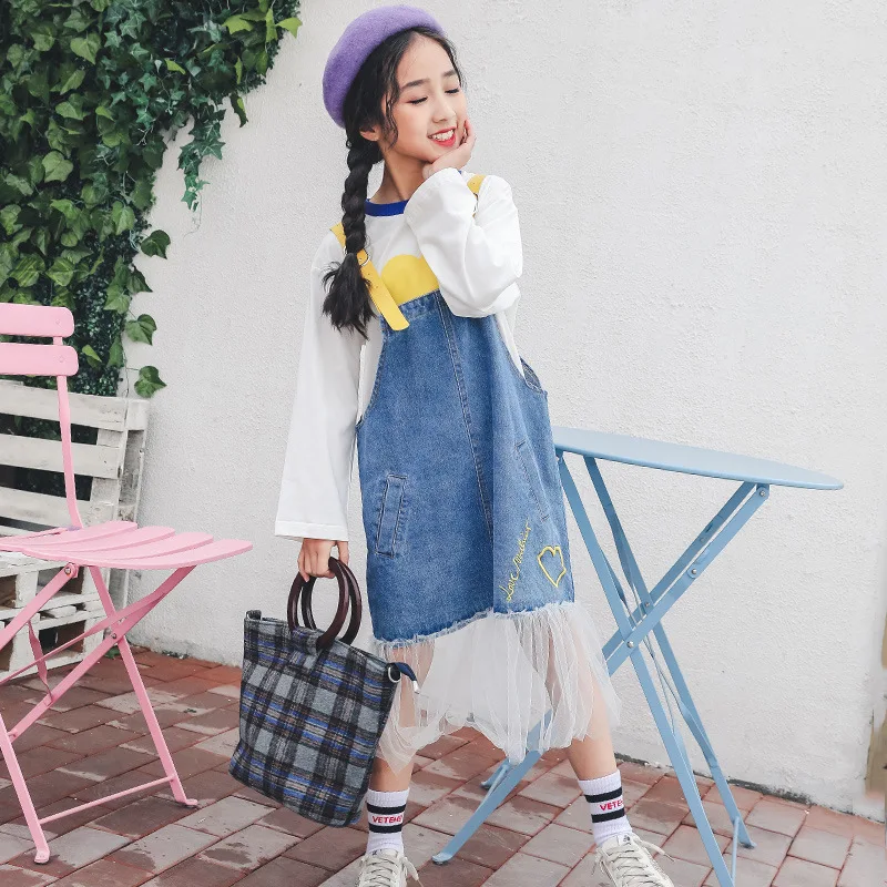 Для девочек пояс из денима юбка костюм двух предметов 2019 новый для маленьких