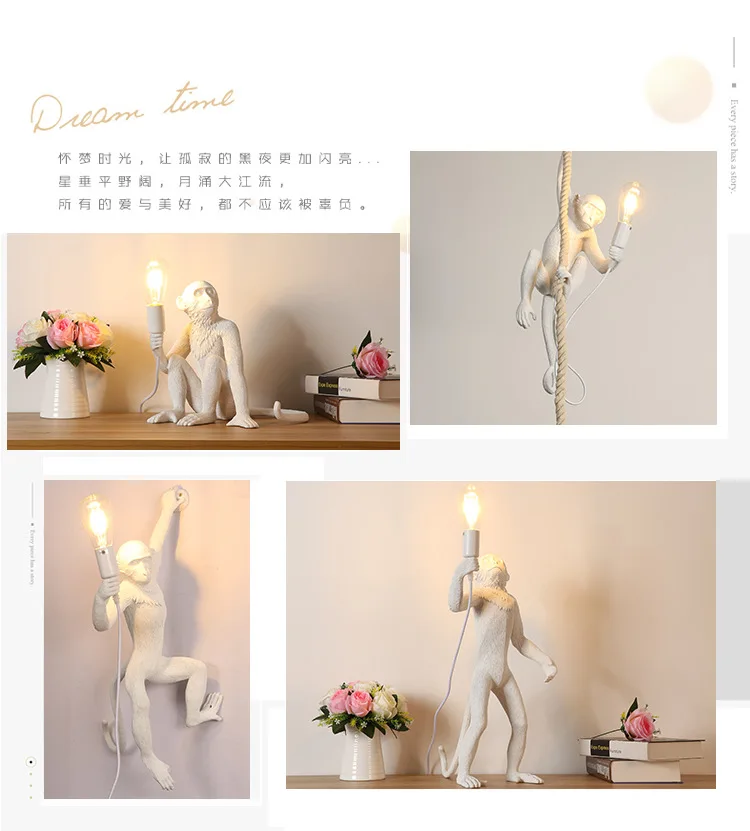 Modern Creative Resin White Monkey Lamp Loft Pendant Light for Home Bar Cafe wall light creative table Decoration | Лампы и освещение