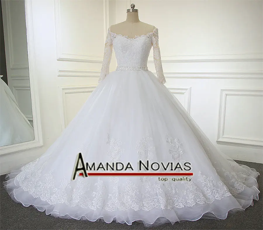 Простые но элегантные настоящие Свадебные платья Amanda Novias с поясом из бисера 2019|real