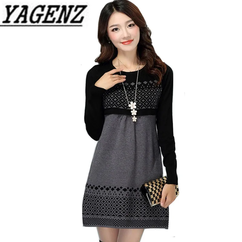 

Autumn Winter Women's Fashion Knit Sweater Pullover Dress Large size Women Long-sleeve Slim Sweater Dress Ladies Clothing 4XL