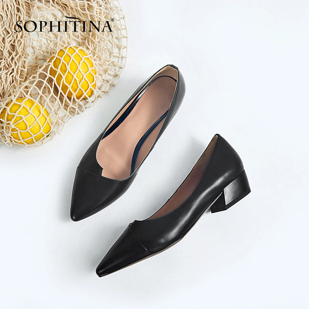 SOPHITINA/Новинки г.; Лидер продаж; Пикантные туфли-лодочки высокого качества из натуральной кожи с заостренным носком; Обувь на большом низком каблуке; Повседневные дамские туфли; фасон обувь; SO123