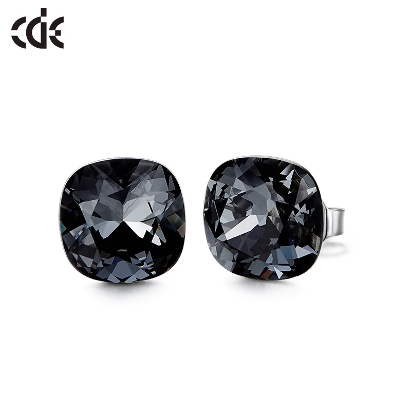 Yao black CDE, 925 пробы, серебряные серьги, квадратные, украшенные кристаллами, серьги-гвоздики, женские серьги, Женские Ювелирные изделия - Цвет камня: Yao black