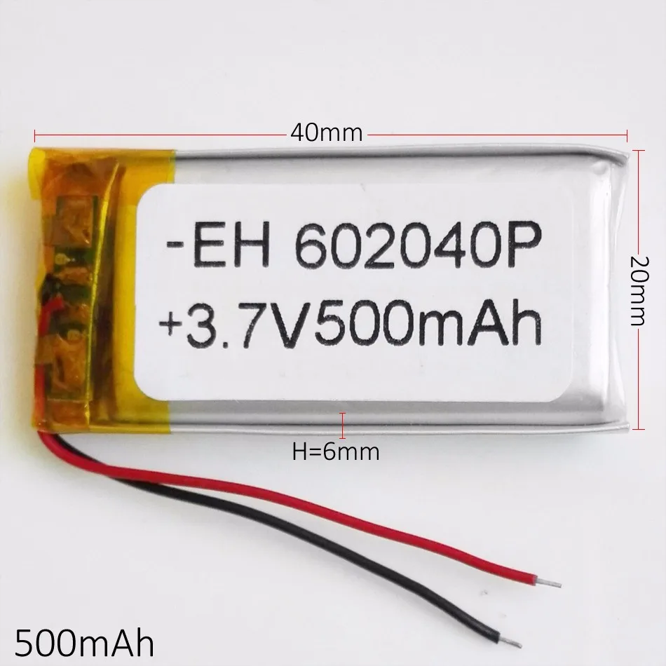 3,7 V 500mAh 602040 литий-полимерная LiPo аккумуляторная батарея для DIY Mp3 DVD RECORDE gps psp видео ручка камера bluetooth
