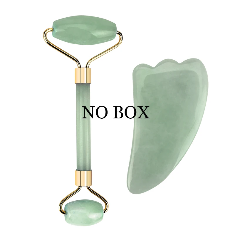 jade set no box Розовый кварц роликовый для похудения Массажер для лица подъема инструмента Натуральный камень лица нефрит для массажа роликовая оболочка массаж Красота Care Set Box - Цвет: jade set no box