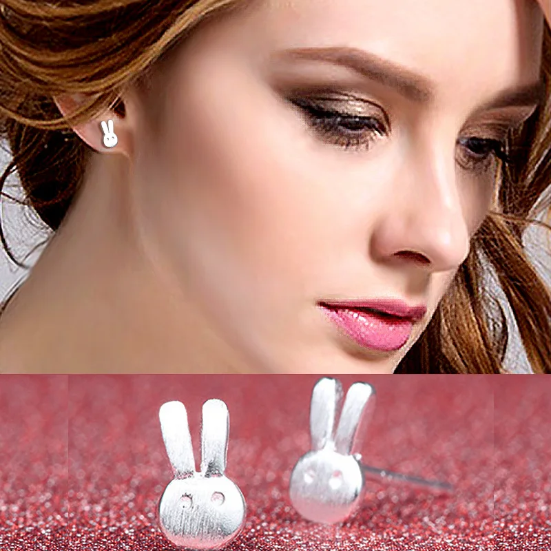 Супер милые серьги-гвоздики в форме кроликов для женщин и девушек 925 пробы