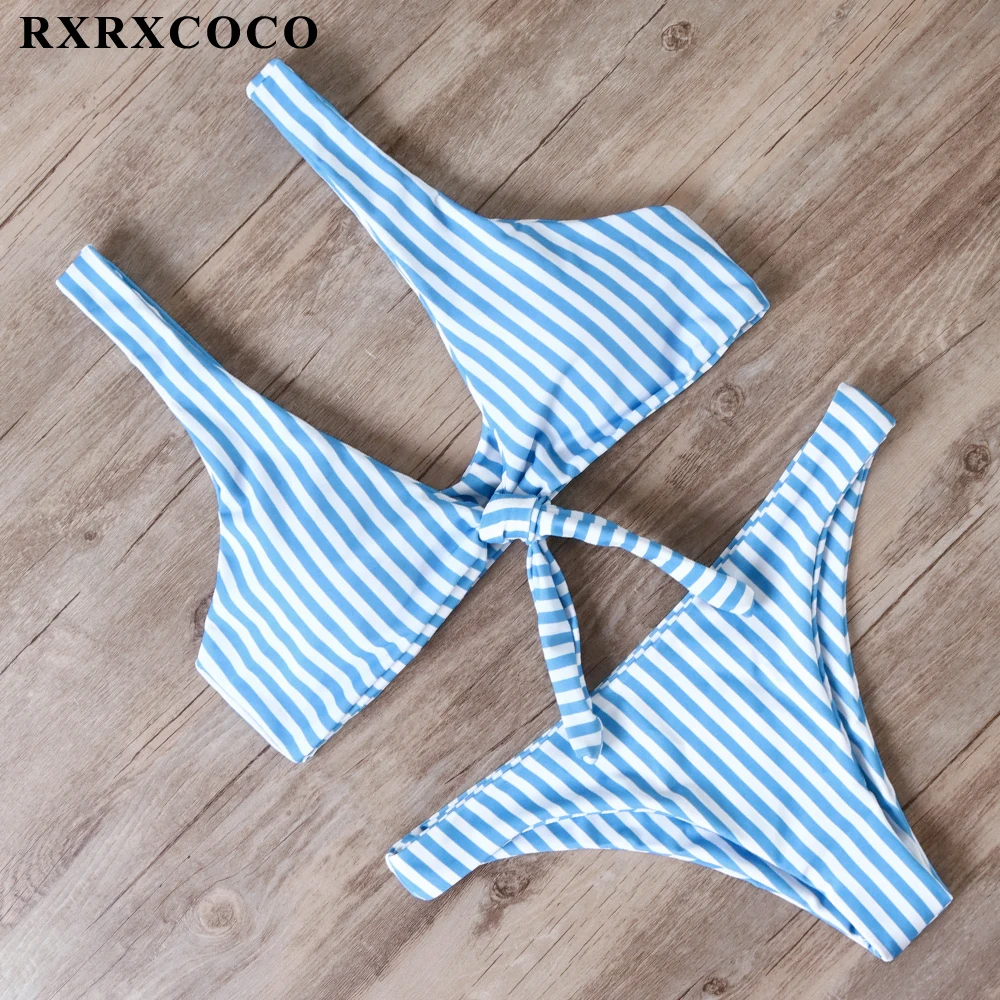 RXRXCOCO Бандажное бикини, купальник с принтом, женский купальник, Одноцветный, с вырезами, купальный костюм, низкая талия, бикини с подкладкой, пуш-ап, Badpa
