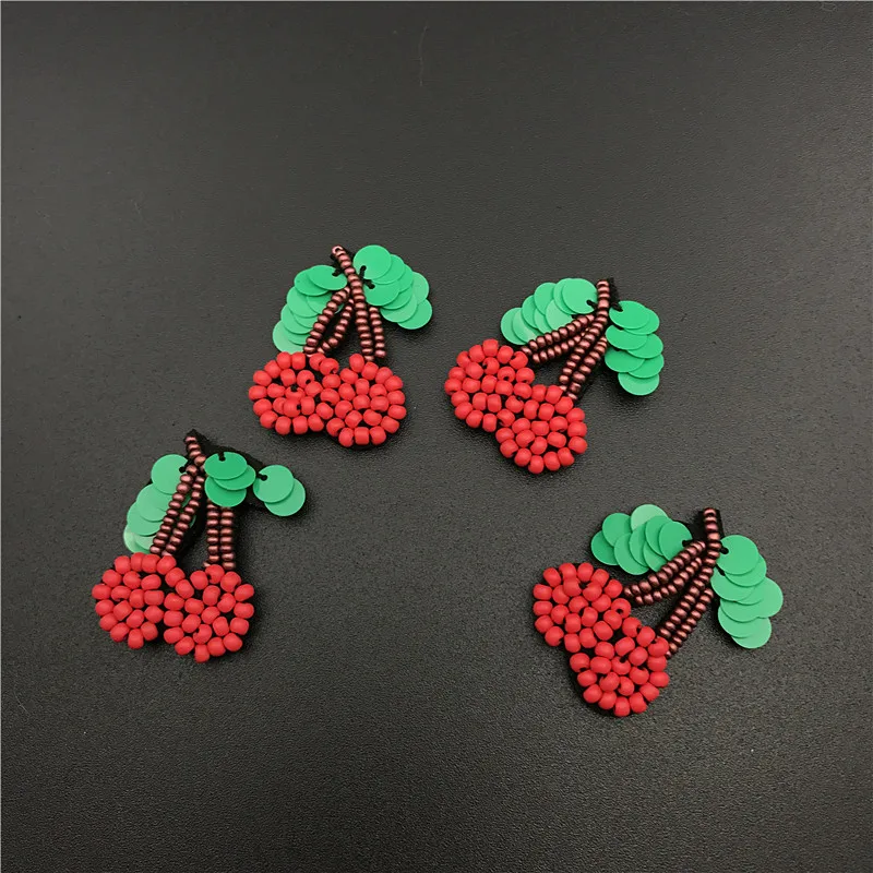 

12pc 3x3.5cm Seed Beads Cherry Patch 3d Applique Patches For Clothing Bags Parches Bordados Ropa Sewing Accessories DIY AC0874