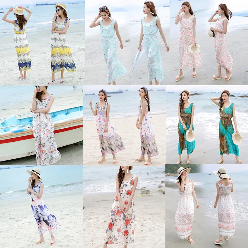 Без рукавов женские пляжные платья с круглым вырезом Спагетти ремень леди