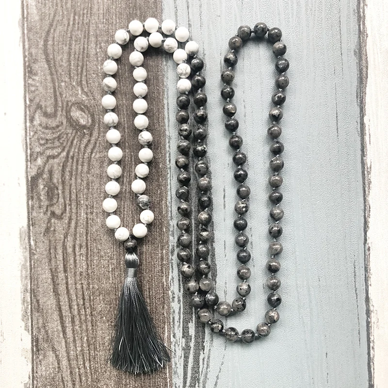 Howlite Лабрадорит кисточкой ювелирные изделия молитва бусины 108 ожерелье с узелками мужские Mala духовные ювелирные изделия целебный подарок для друга