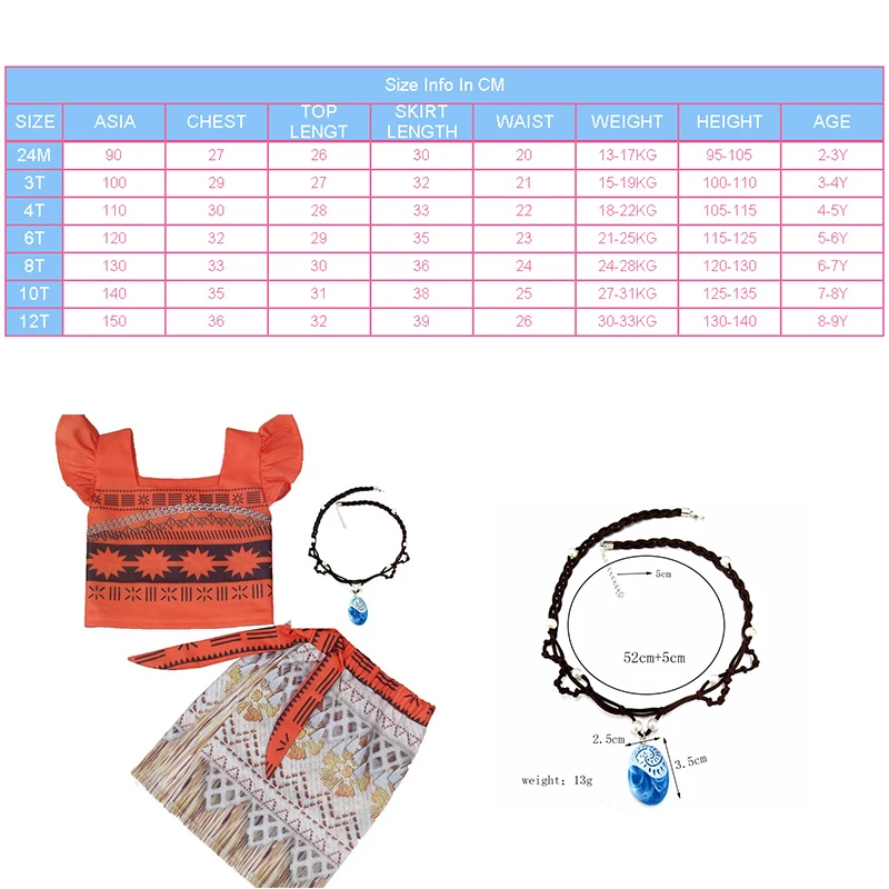 Movie Princess Moana Costume for Kids Dress Cosplay Children Halloween Girls Party |