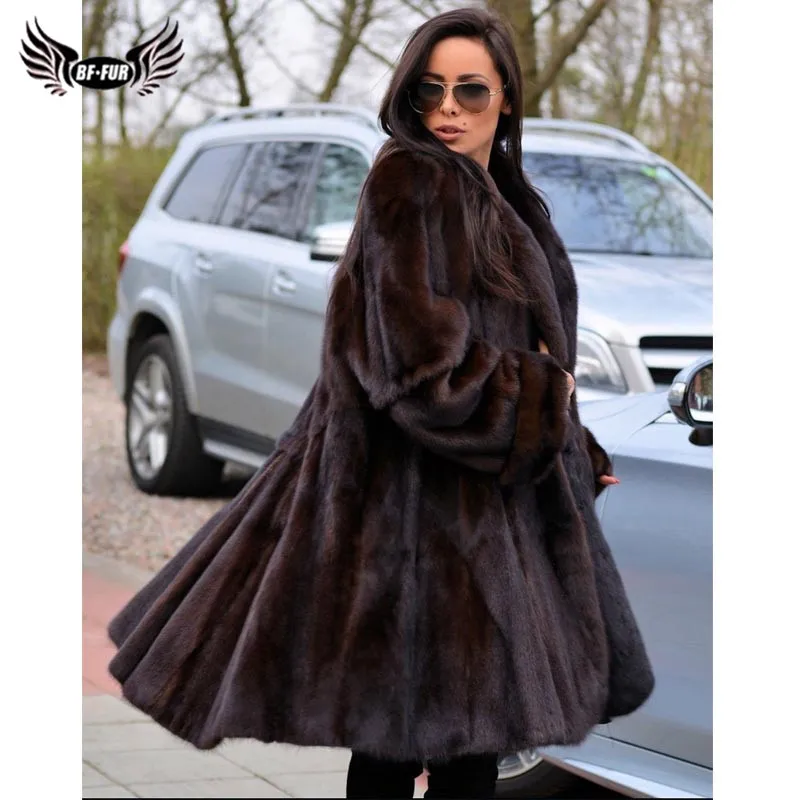 BFFUR 2022 Women Winter Real Mink Fur Coat Full Pelt Genuine Mink Fur Jacket Long Natural Fur Coats Woman Luxury Overcoat