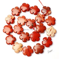 high quality 20mm natural red stone coin flowers shape diy loose beads strand 20pcs jewelry accessory w1329