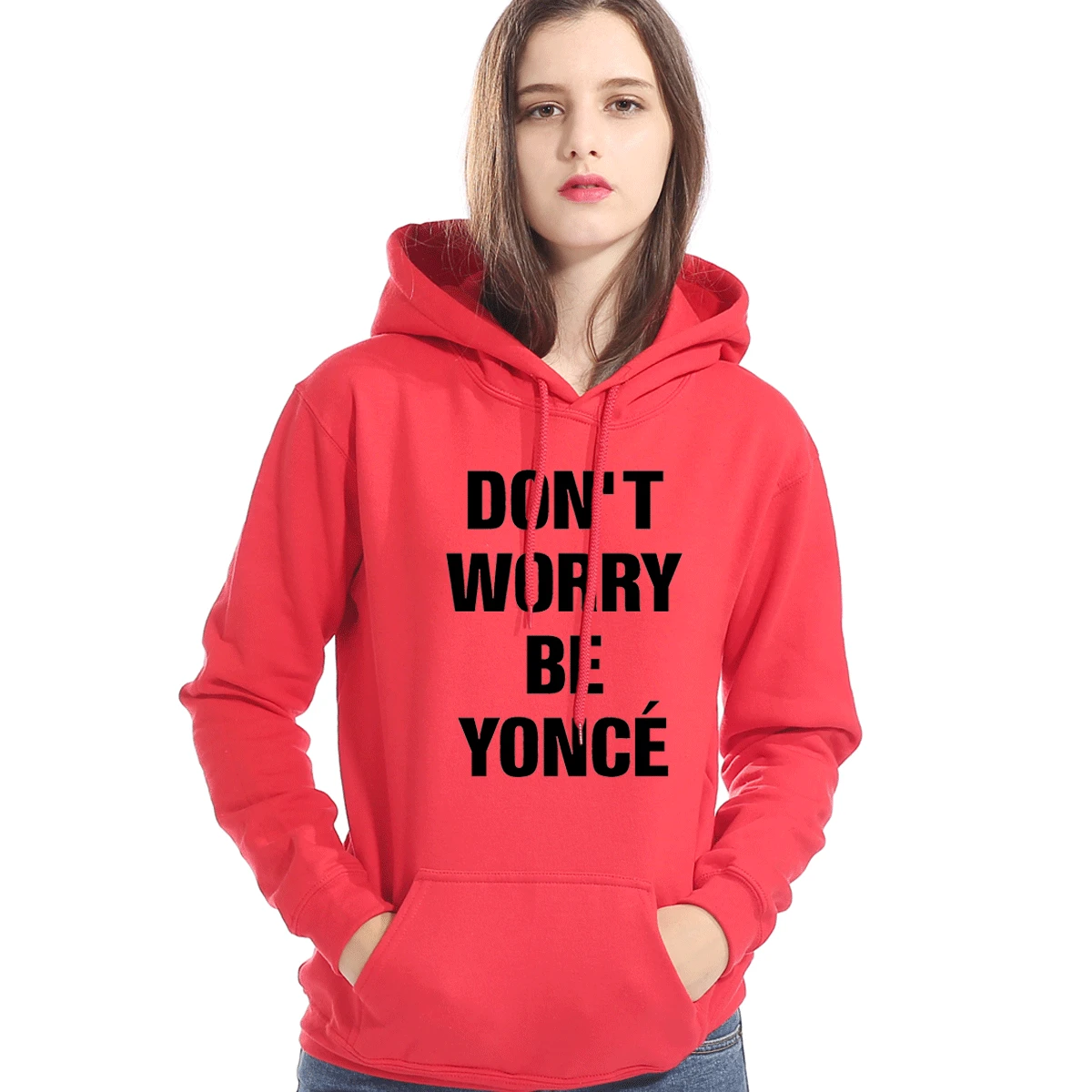 

Funny New Women's Hoodies Winter Warm Fleece Tops Casual Print DON'T WORRY BE YONCE Sweatshirt Hip Hop Female Sportswear Coats