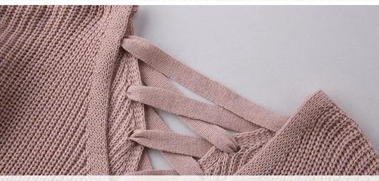 

Suvance Casual Knitted V Enck Lace-up Pullover Sexy Solid Color V Neck Patchwork Long Sleeve Loose Women Sweater
