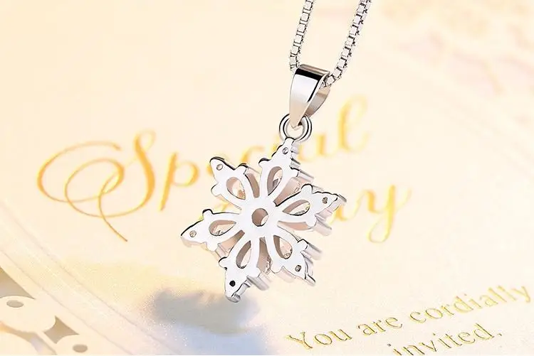 925 sterling silver fashion shiny crystal snowflake ladies'pendant necklaces women jewelry water-wave chain no fade