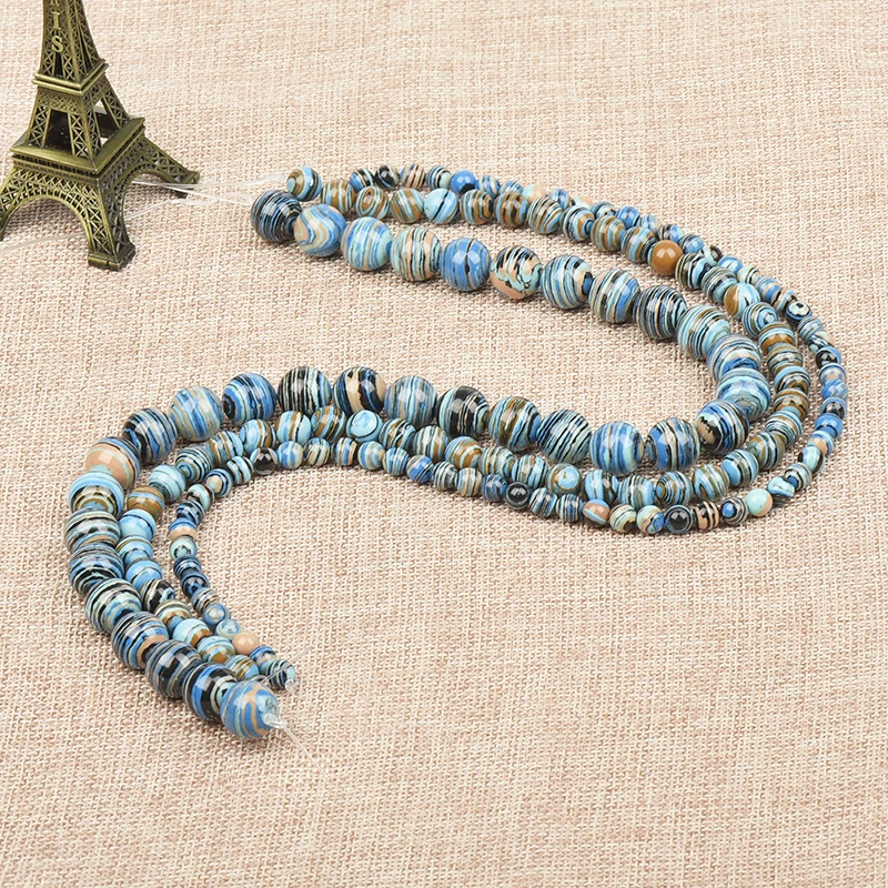 Semi-finished Dark Blue Stripe Turquoise Diy Bracelet Necklace 15inch gem 6/8/10/12mm Size For Jewel Making Loose beads H356 | Украшения и