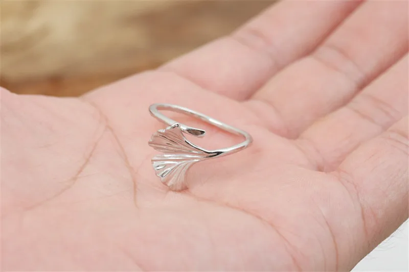BESTLYBUY 925 Стерлинговое Серебро ювелирные изделия гинкго кольца с листьями для