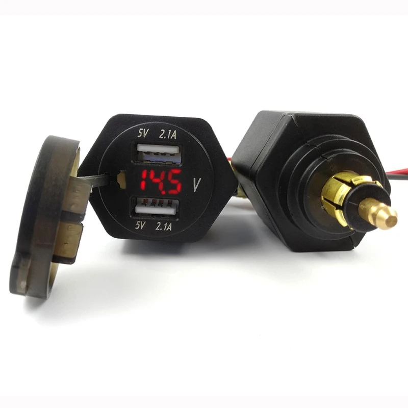 Зарядное устройство с двумя USB-портами для мотоциклов разъем DIN USB А Вольтметр