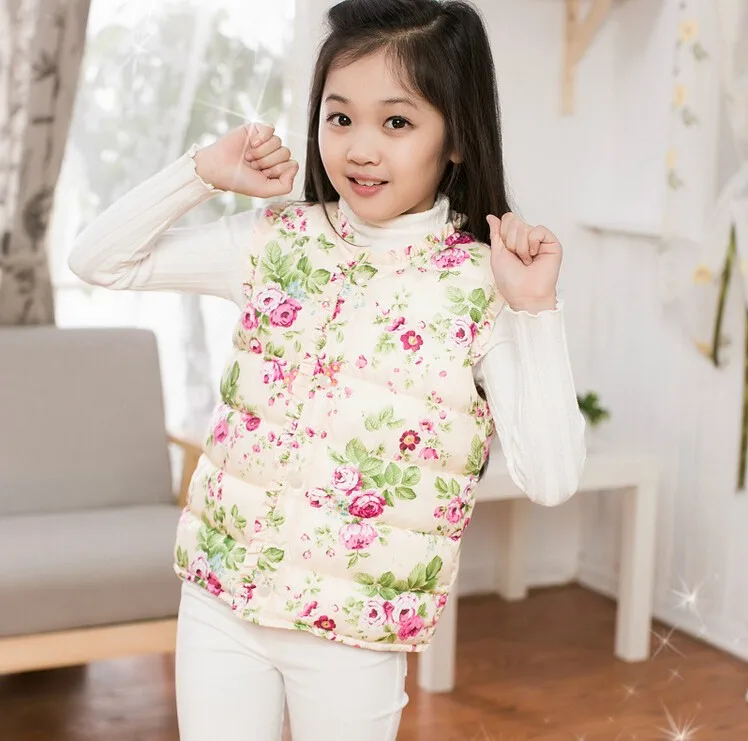 Пальто для девочек зимняя куртка жилет с милым цветочным принтом хлопковый