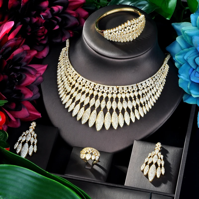 HIBRIDE модный большой золотой цвет нигерийский Свадебный кубический циркон