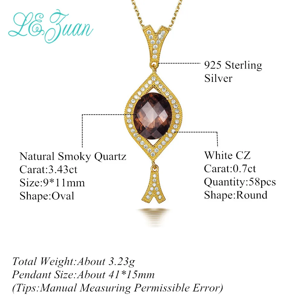 L & zuan натуральный 3 43ct дымчатый кварцевый кулон для женщин с белыми цирконами из