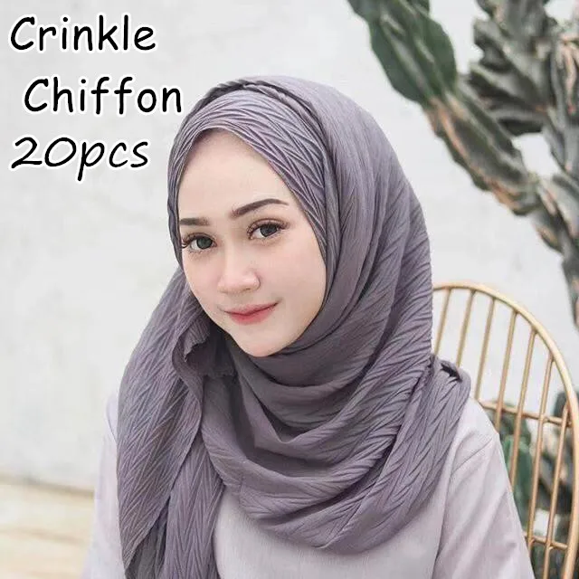 D45 20pcs High quality crinkle bubble chiffon hijab wrap shawls scarf scarves  headband 180*85cm