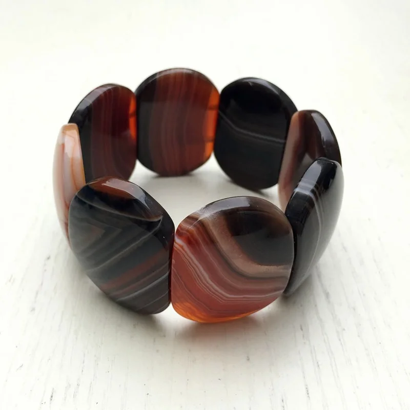 Ботсванские Агаты полосы бусины эластичный браслет Уникальный Шарм Bangle" L - Окраска металла: Dull red