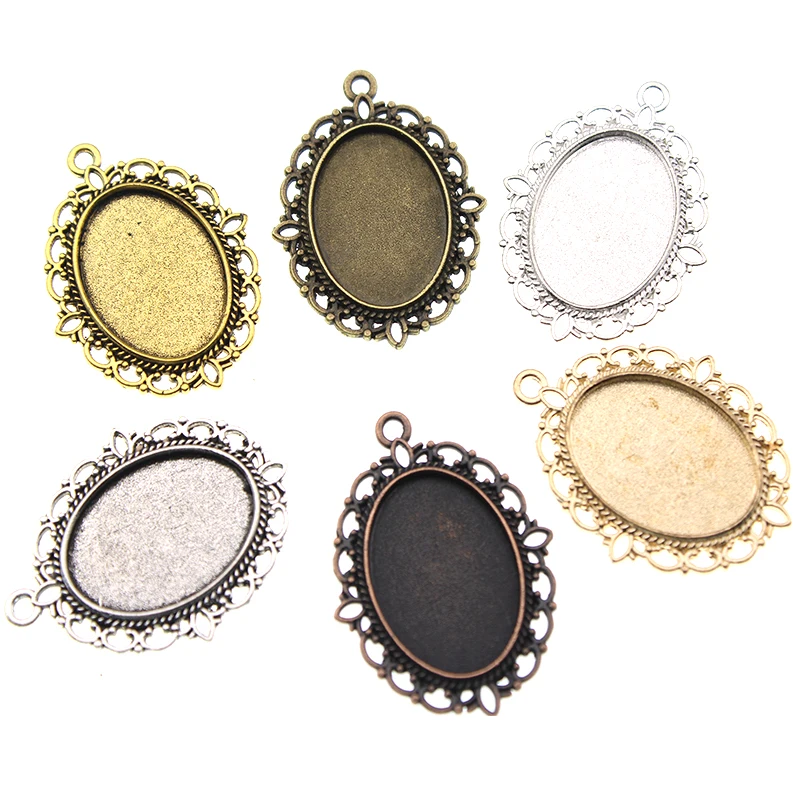 

10pcs Silver Plated Necklace Pendant Settings Cabochons Bases Bezel Trays Fit Oval 18x25mm Cabochon Cameo DIY Necklace Findings