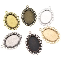 10pcs silver plated necklace pendant settings cabochons bases bezel trays fit oval 18x25mm cabochon cameo diy necklace findings
