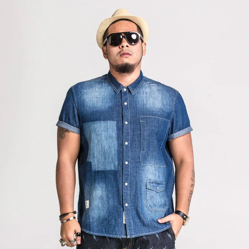 Моды для мужчин shirt2017summer хип-хоп мужчины джинсовые рубашки с коротким рукавом