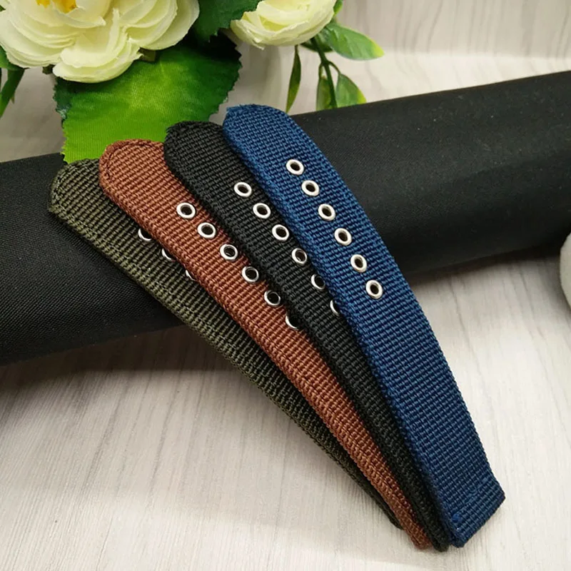 HENGRC Watch Band Strap 18 20 22 24mm Sports Nylon Nato Strap Handmade Canvas Watchbands Stainless Steel Buckle