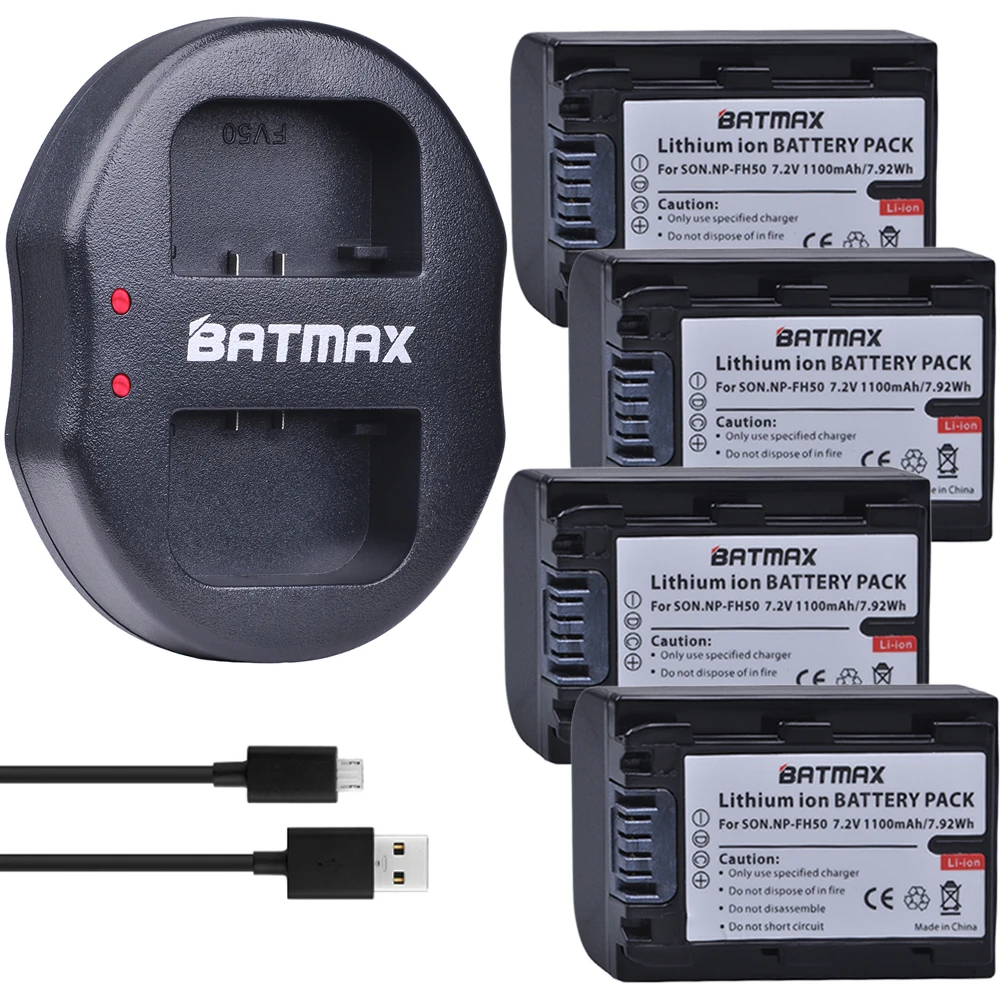 

4PCS NP-FH50 NPFH50 Camera Battery +USB Dual Charger for Sony A230 A330 A290 A380 A390 HDR-TG1E TG3 TG5 TG7 DSC-HX1 DSC-HX200