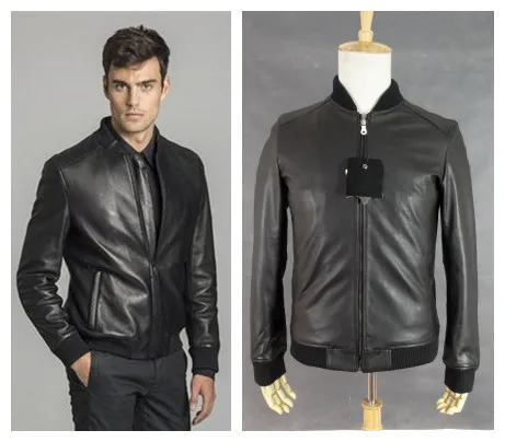 Новинка 2019 мужская кожаная рубашка черная тонкая куртка из натуральной овечьей