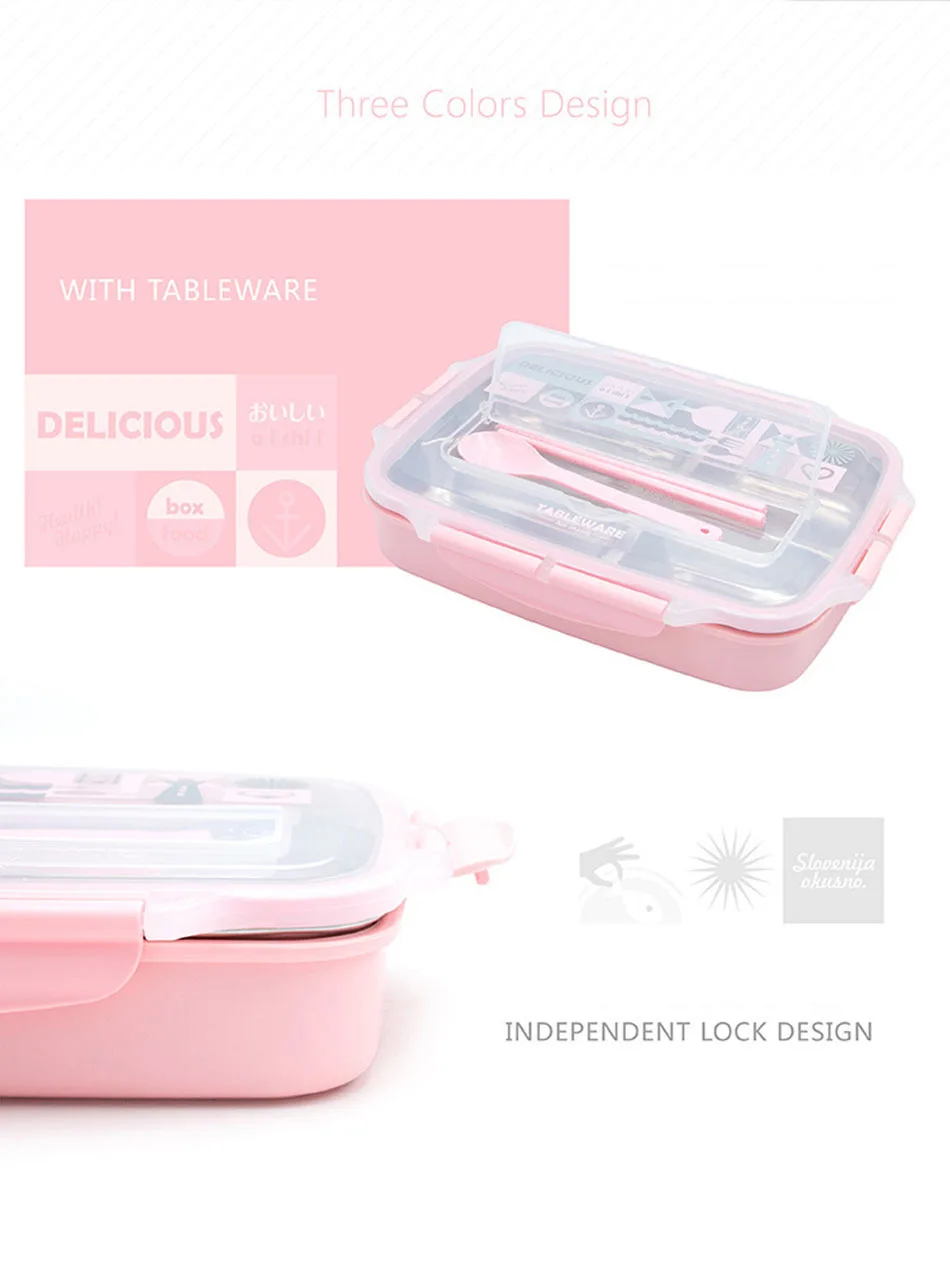MICCK Ланч-бокс из нержавеющей стали Экологичный мультфильм Bento коробка с Посуда Герметичный изолированный пищевой контейнер Microwavable